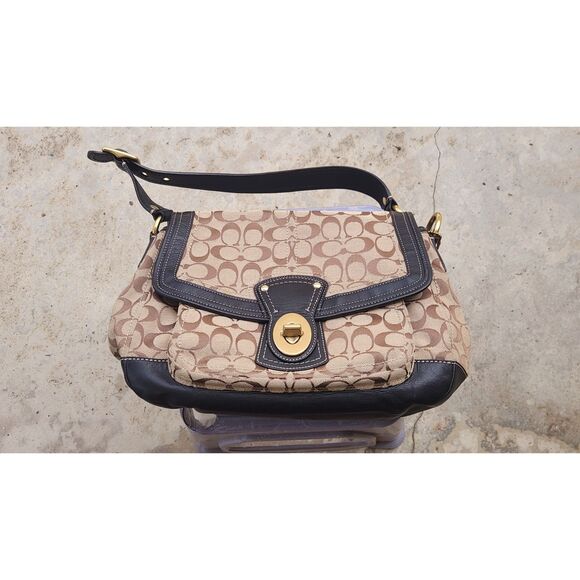 Coach Handbags - Coach Medium F12857 Vintage Ali Beige & Brown Signature C Turn Lock Shoulder Bag